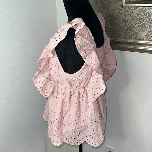 Mustard Seed peach eyelet 100% cotton top Sz M - Picture 3 of 5